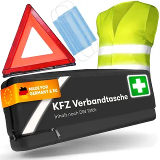 Kfz Kombitasche nach aktueller Norm 2025 DIN 13164 (StVO konform) - Inkl. Warndreieck, Warnweste - Verbandskasten Auto Warndreieck Kfz Verbandskasten Erste Hilfe Set Auto Verbandskasten 2025