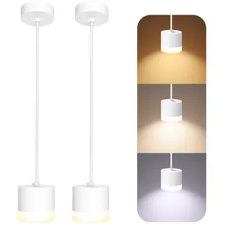 SSC-LUXon VORA Pendelleuchte 2er Set weiß GX53 3 Lichtfarben Leuchtring LED | Zwei Hängelampen mit Milchglas-Ring - warmweiß, neutralweiß & kaltweiß, höhenverstellbar für Esstisch & Küche, inkl. LED