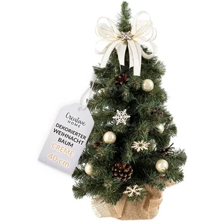 Creative Home Weihnachtsbaum Geschmückt Cremefarben | Höhe 40 cm | Künstlicher Weihnachtsbaum klein Tannenbaum Mini im Jutesack | für Tisch Schreibtisch Büro | Innen & Außen | Weihnachtsdeko Geschenk