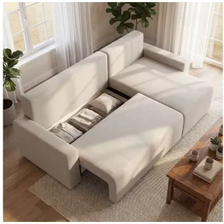 Homcom Eckcouch Veloursbezug 3-Sitzer Beige