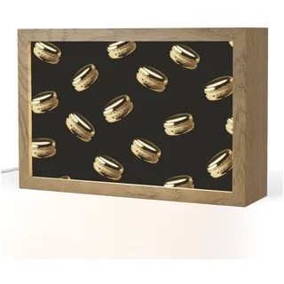 OnlyWow Tischleuchte Lightbox Makronen - Muster - Gold - Schwarz, Dimmbar, Farbwechsel, LED, Warmweiß, Kaltweiß, Neutralweiß Einstellbar, Tischlampe, Schreibtischlampe, Desk, Dimmbar, mit Kabel, LED schwarz 30 cm x 8 cm x 20 cm