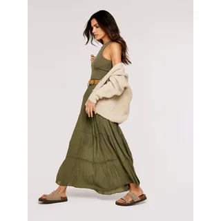 Maxirock APRICOT "Slub Shimmer Belt Maxi Skirt", Damen, Gr. XL (42), grün (braun), Obermaterial: 65% Viskose CV. 35% Nylon NY., unifarben, Röcke Maxirock, mit Flechtgürtel