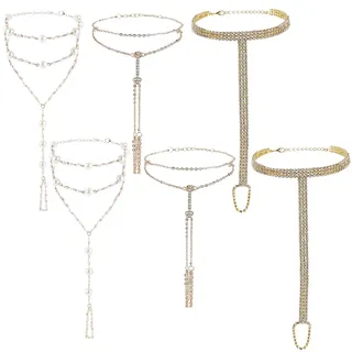 CABODYALS 6 Stück 3 Stile Fußkette Barfußsandalen Fußschmuck Damen Legierung Boho Gold Strass Perle Kristall Sommer Strand Fußkettchen Armband Mit Zehenring Für Frauen Party Hochzeit Braut Accessoires