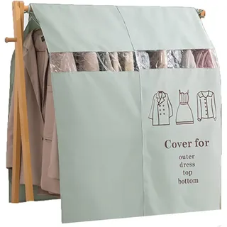 LUNAIZHUO Kleiderständer Abdeckung für Offenen Schrank, Abdeckung Kleiderständer aus Atmungsaktiver Polyester Baumwolle, Staubschutz mit Klarem Fenster(Green,150x120cm/59x47in)