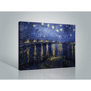 1art1 Vincent Van Gogh Poster Sternennacht Über Der Rhône, 1888 Bilder Leinwand-Bild Auf Keilrahmen | XXL-Wandbild Poster Kunstdruck Als Leinwandbild 80x60 cm