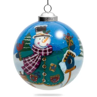 SIKORA Schneemann No.5 Weihnachtskugel Innenglasmalerei besonderer Christbaumschmuck Ornament von innen handbemalt D: 10 cm - K10-80