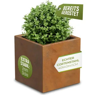 GardenGrace Pflanzkübel Cortenstahl, Quadratisch, Rost-Optik, Extra Stabil 2mm Dicke, Bereits Gerostet (40x40x40)