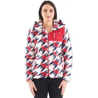 Sorbetto Damen modische Fleccejacke mit Reißverschluss, Weiß/Rot/Blau Hahnentritt, Gr. L-XL - L-XL