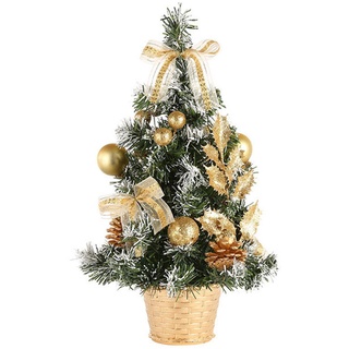 Herfair Mini Weihnachtsbaum, Künstlich Weihnachts Baum mit Weihnachtskugeln Tannenzapfen und Schleifen, Klein Weihnachtsbaum Figuren Ornamente für Weihnachten Tischdeko (Gold,40 cm/ 15.7 in)