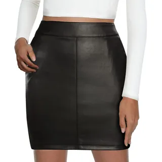 Lederrock Damen Schwarz Sexy Kurz Bodycon Minirock Leder Rock Lederoptik Bleistiftrock Party Enger Lederrock