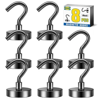 Grtard 8er-Pack schwarze Magnethaken, strapazierfähig, Neodym-Magnethaken für Kreuzfahrten, starke Magnethaken zum Aufhängen, Magnete mit Haken für Zuhause, Küche, Arbeitsplatz, Büro