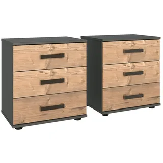 Lomadox Nachttisch SUNDERLAND-43, graphit grau Fichte Industrial Design 2er Set 52x58x38 cm grau