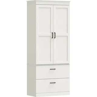 HOMCOM Küchenschrank, Hochschrank mit verstellbaren Regal, 2 Schubladen, Buffetschrank Aufbewahrungsschrank mit Landhaus-Stil Vitrinenschrank für Esszimmer Küche 75x39x178 cm Cremeweiß   Aosom
