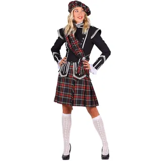 narrenkiste T3270-L schwarz-rot-kariert Schottische Dame Rose Jacke-Rock-Mütze Gr.L=42 - L