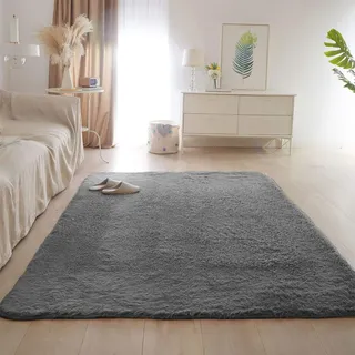 CHBIN Hochflor 80x180cm Teppich Wohnzimmer Teppich Hochflor Hochflorteppich rutschfeste Unterseite Weiche für Bettvorleger Sofa Matte Oder Schlafzimmmer Deko Usw, Hellgrau
