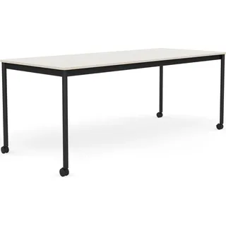 Base Tisch mit Rollen 80 x 190 cm weiß Nanolaminat schwarze Beine