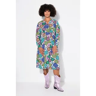 Angel Of Style by Happy Size Kleid Midikleid Totenkopf-Alloverdruck Blau/Grün 48