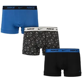 Nike Trunk 3pk, Herren-Boxershorts, 3er Pack..., Black Circle Print/Photo Blue/Black, XS