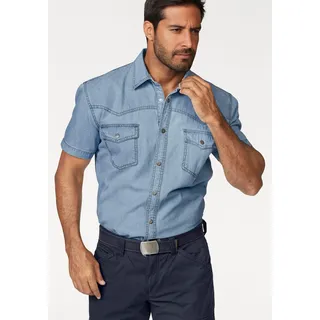 Jeanshemd ARIZONA, Herren, Gr. 47/48 (XXXL), N-Gr, blau (bl. bleached), Jeans, Obermaterial: 100% Baumwolle, unifarben, Basic, normal normal, Hemden Jeanshemd, Kurzarm im Western Stil, Topseller