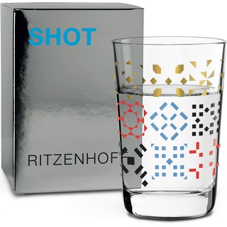 RITZENHOFF Next Shot Schnapsglas von Nuno Ladeiro, aus Kristallglas, 40 ml, Gold, Schwarz, Rot, Blau