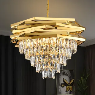 ZenithBeam Moderner Kristall Pendelleuchte Gold 60 Cm Rund Pendelleuchten K9 5 Etagen HäNgelampe, GroßEr Unterputz-Kronleuchter FüR Wohnzimmer, Eingangsbereich, Foyer, Treppe