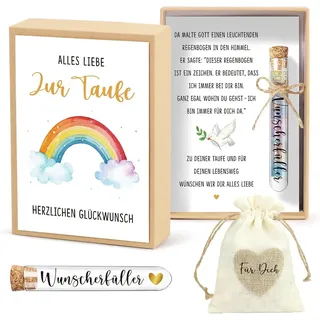 Wiladu Spardose Taufe Geschenkbox Taufgeschenk Reagenzglas Jutesäckchen bunt
