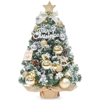 Dewur Mini Weihnachtsbaum Kleiner mit Beleuchtung LED Tisch künstlich geschmückt für Weihnachten Deko (60cm Champagner Gold)