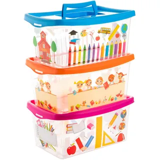 Centi Aufbewahrungsbox Kinder mit Deckel 3er Set | Kinderbox Spielzeugbox mit Deckel | Stiftebox Malkiste Stapelkisten Kinder | 4L 29 x19 x13 cm | Stapelbar | Mehrfarbig Made in Spanien