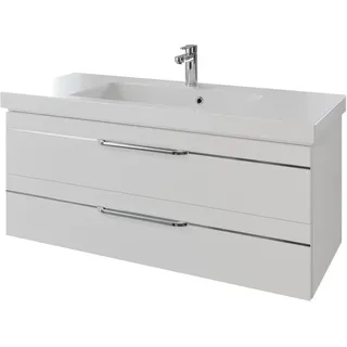 Pelipal Balto Komplett-Set Waschtischunterschrank Mineralmarmorwaschtisch 1230 x 508 mm - Weiß Glanz mit Chromleiste - SET-098-057