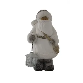 Nikolaus / Weihnachtsmann mit Laterne weiß/grau 42cm hoch Weihnachten Dekoration