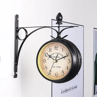 Doppelseitige Wanduhr, Europäische Retro-gartenuhr Mit Doppelter Glasoberfläche, Vintage-hängeuhr Mit Ständer, Für Den Innen- Und Außenbereich (batterien Nicht Enthalten).