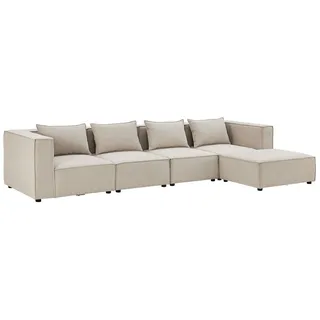 Juskys modulares Sofa Domas XL - Couch Wohnzimmer - 4 Sitzer - Ottomane & Kissen - Stoff Beige