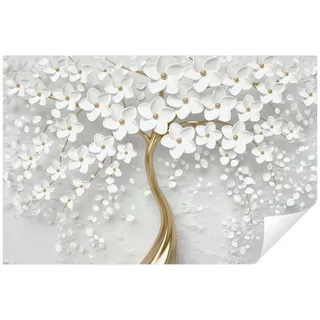 Wallarena Fototapete 3D EFFEKT Blumen Baum Magnolie Gold Wohnzimmer oder Schlafzimmer, Glatt Vlies, Blumen, 3D-Optik, Baum, Magnolie, Vliestapete gold weiß Wohnzimmer Schlafzimmer Küche Tapete + Kleister 4 m x 2.8 m