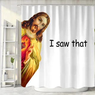 Lustiges Jesus-Duschvorhang-Set Mit Aufschrift "I Saw That Jesus", Stoff-Duschvorhänge für Badezimmer, Cool, Einzigartig, Flippig, Badzubehör Mit Haken, 183 x 183 cm