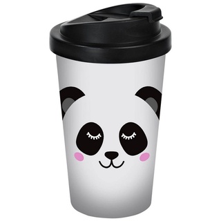 Geda Labels GmbH Coffee-to-go-Becher Panda Gesicht, PP, Weiß, 400 ml, doppelwandig, auslaufsicher weiß