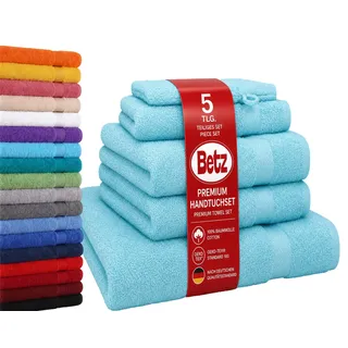 Betz Premium Frottier Handtuch-Set 5-teilig - 1x Liegetücher - 2X Handtücher - 1x Gästetücher - 1x Waschhandschuh - türkis