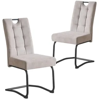 B&D home® Esszimmerstühle Sofia 2er Set – Freischwinger Schwingstuhl, gepolsterte Sitzschale mit Griff, Webstoff Grau, Metallkufe schwarz, Retro-Industrial Design für Esszimmer, Küche & Büro