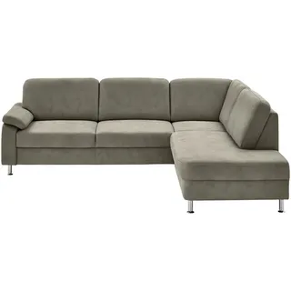 Beldomo System Ecksofa Rostock, Grau, Metall, 4-Sitzer, Ottomane rechts, L-Form, 266x202 cm, Fußauswahl, Stoffauswahl, seitenverkehrt erhältlich, Bettfunktion Rückenfutter, Wohnzimmer, Sofas & Couches, Wohnlandschaften, Ecksofas