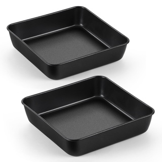 Joyfair Quadratische Kuchenform 2er Set, Edelstahl Backform Auflaufform mit Antihaftbeschichtung, 21 x 21 x5 cm, Perfekt für Brownie/Lasagne/Kuchen, Gesund & Langlebig, Leicht zu Reinigen