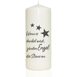 WB wohn trends Spruchkerze, Wenn es dunkel Wird zünden Engel die Sterne an, 20cm, 765g d8cm, Kerze mit Spruch, Brenndauer ca 70 Std