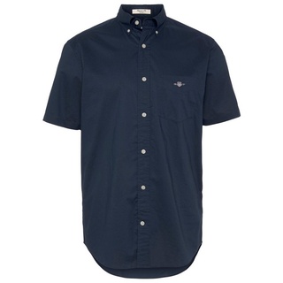Gant Kurzarmhemd Regular Fit Popeline Hemd leicht strapazierfähig pflegeleicht mit einer kleinen Logostickerei auf der Brusttasche blau S