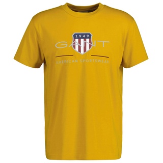 GANT Herren T-Shirt - REGULAR ARCHIVE SHIELD, Rundhals, kurzarm, Baumwolle, Print Gelb (Mustard Yellow) XL