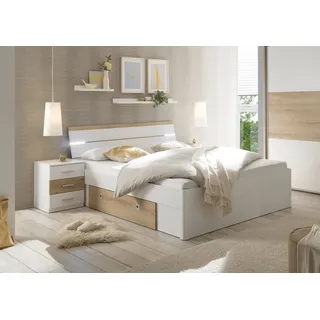 Schlafkontor Bettanlage Kiara Bett mit 2 Nachtkommoden, (Set), inklusive Beleuchtung im Kopfteil und 2 Bettschubkästen weiß