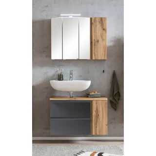 Badmöbel-Set WELLTIME "Sölden", grau (matt grau), B:85cm H:200cm T:35cm, MDF, Kastenmöbel-Sets
