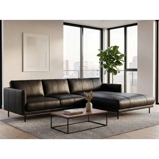 Rolf Benz Ecksofa Ecksofa Rolf Benz freistil 133 Ottomane rechts Leder schwarz, Echtes Leder schwarz