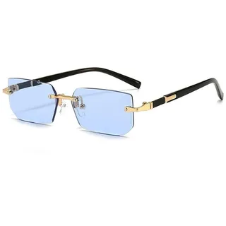 LIUZHIPENG Randlose Sonnenbrille, Retro, rechteckig, rahmenlos, farbige Gläser, für Damen und Herren, quadratischer Schatten, getönte Brillen, UV, blau, Einheitsgröße - Einheitsgröße