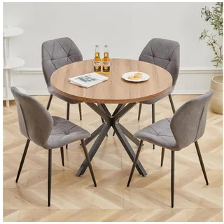 LuxusKollektion Essgruppe Esstisch Stuhlset 100cm rund 4er Leinenstühle Dunkel Dunkelgrau bunt