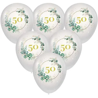 10 Luftballons Geburtstag Goldene 50 - Eucalyptus Golden 50. Festliche Luftballons zum Geburtstag Zahl 50 für Männer und Frauen als Dekoration.