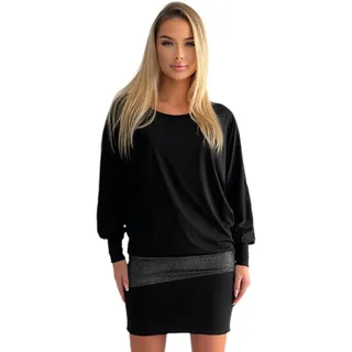 Mississhop 95-31 Damen Minikleid festlich Glitzer Kleid Pulli Tunika Schwarz M - M