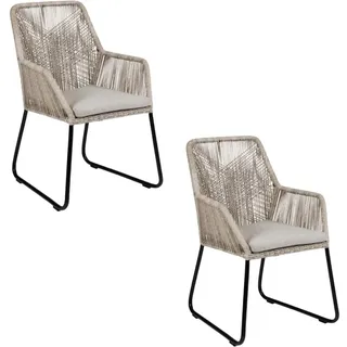 Mona Gartenstühle Rope 2er Set - Sand - mit Armlehnen & Rückenlehne - Inklusive Sitzkissen -  Aluminium Bein - Skandinavisches Design